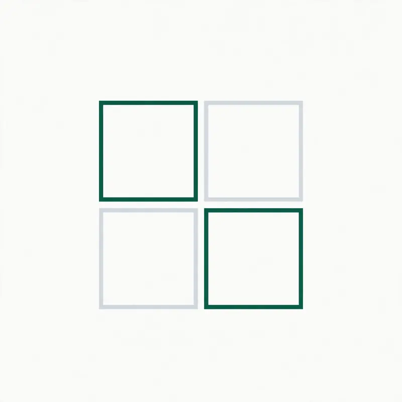 Minimal abstract mark of four separated squares representing fragmentation