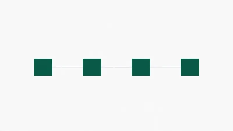 Four green squares connected by a thin hairline representing four stages in sequence